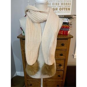 Womens free people Pom Pom knit scarf crotchet cream